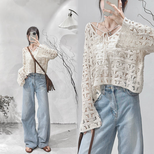 [ 現貨 ] crocheted cropped top/ beige