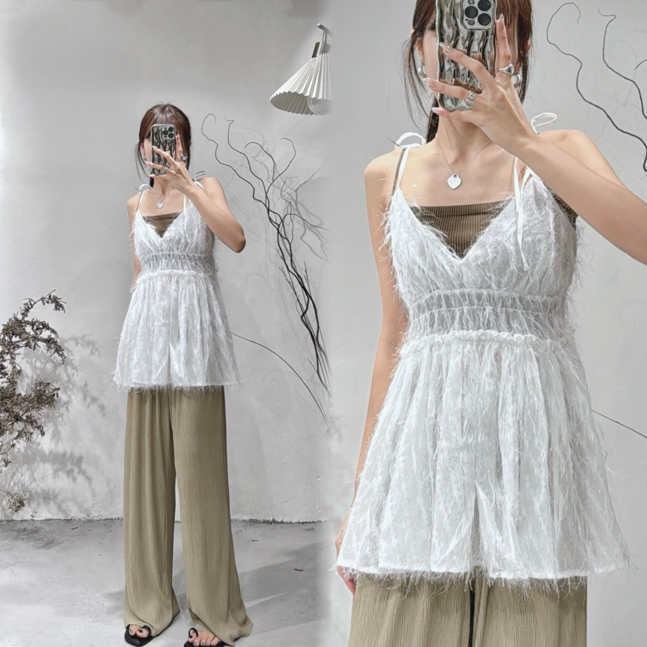 [ 店主自留！] Fringe bling bling top / white