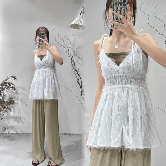 [ 店主自留！] Fringe bling bling top / white