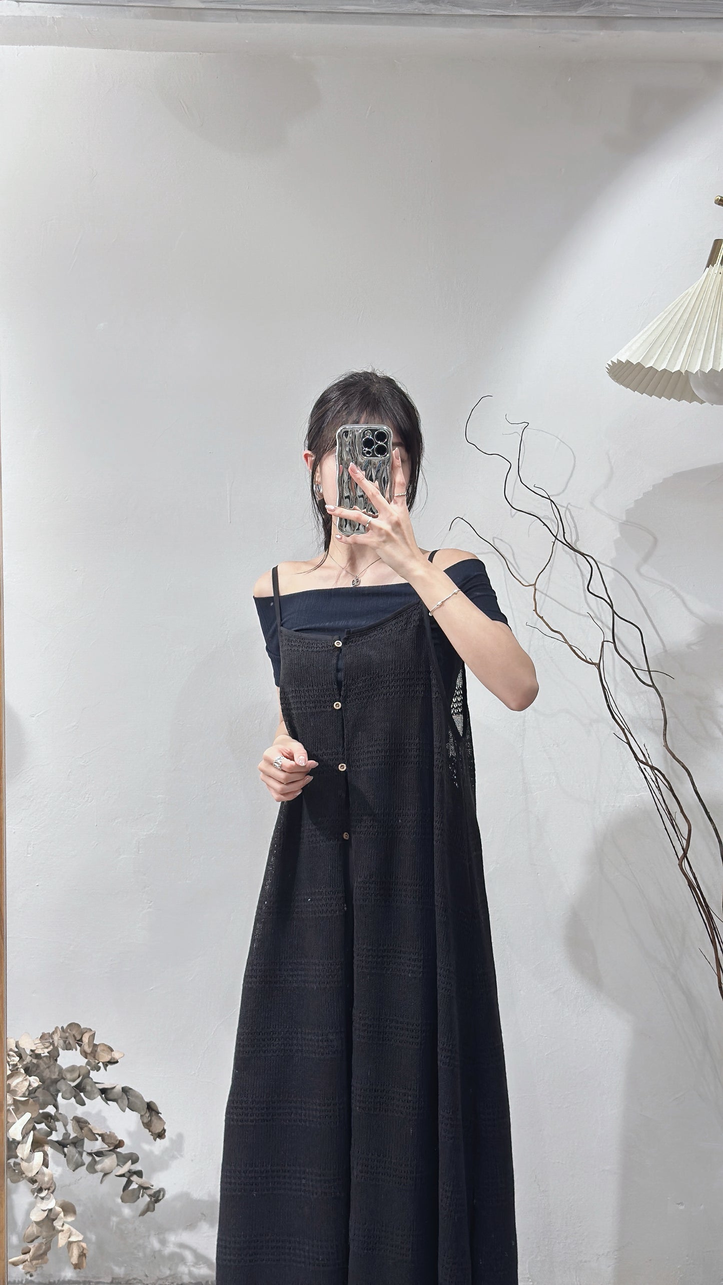 [預訂] Striped knit ops / black