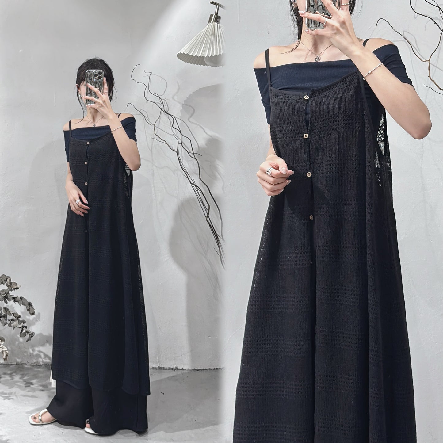 [預訂] Striped knit ops / black