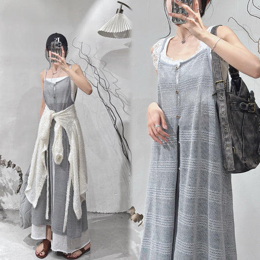 [預訂] Striped knit ops / grey