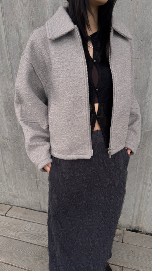 [ 超高級毛呢外套！] Collared faux shearling jacket / light grey