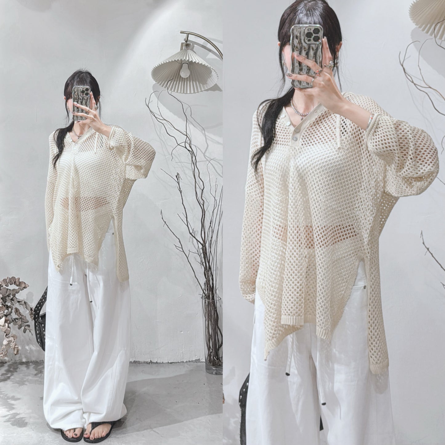 [ 現貨 / 預訂  ༠°◞✭ ゛] mesh hooded top • 3 colors