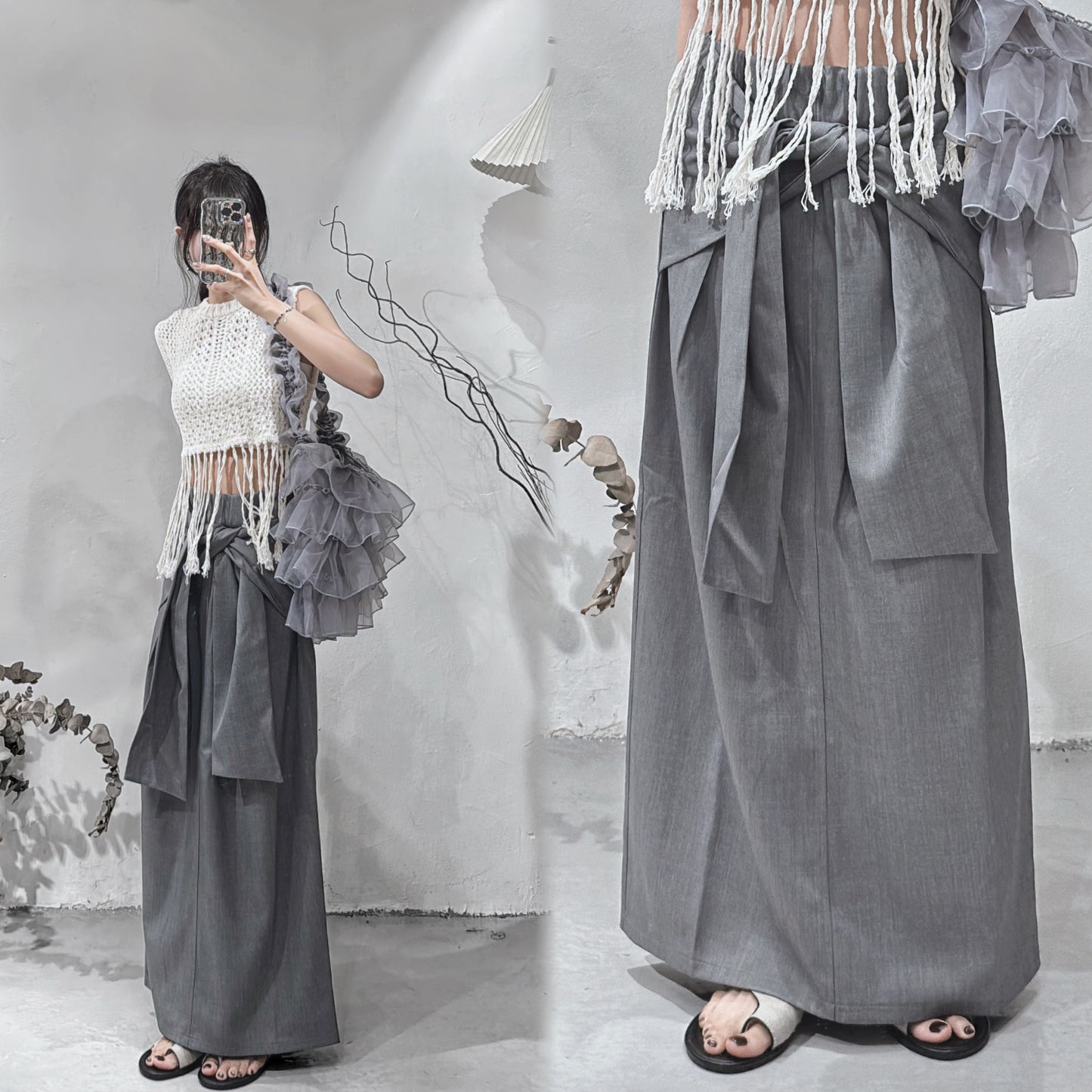 [ 現貨/預訂 ] front tied skirt / grey