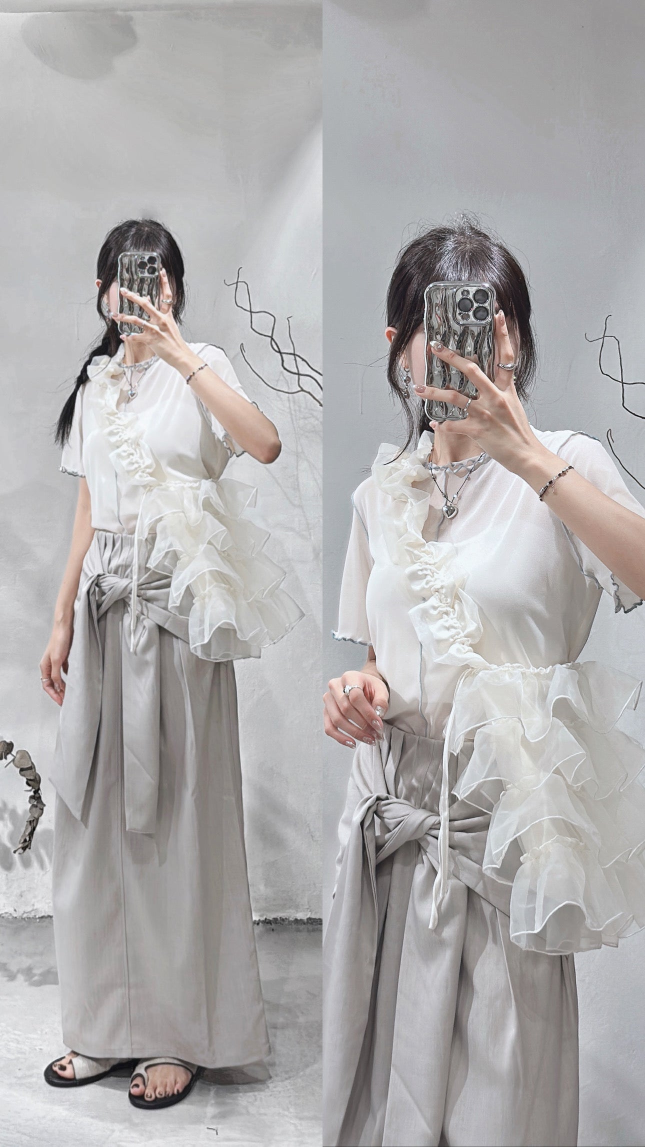 [ 48hrs 限定首批價！⋆˙⟡] Ruffle 邊邊明線撞色 tee / 4 colors