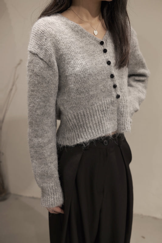 [ 店主&models' pick!] V-neck shaggy knit/ grey