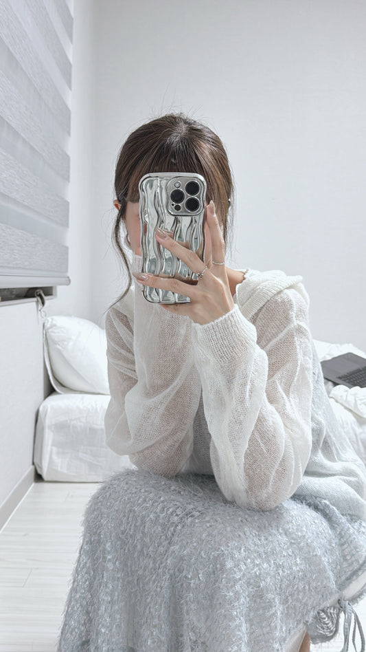 Mohair half button up top / ivory