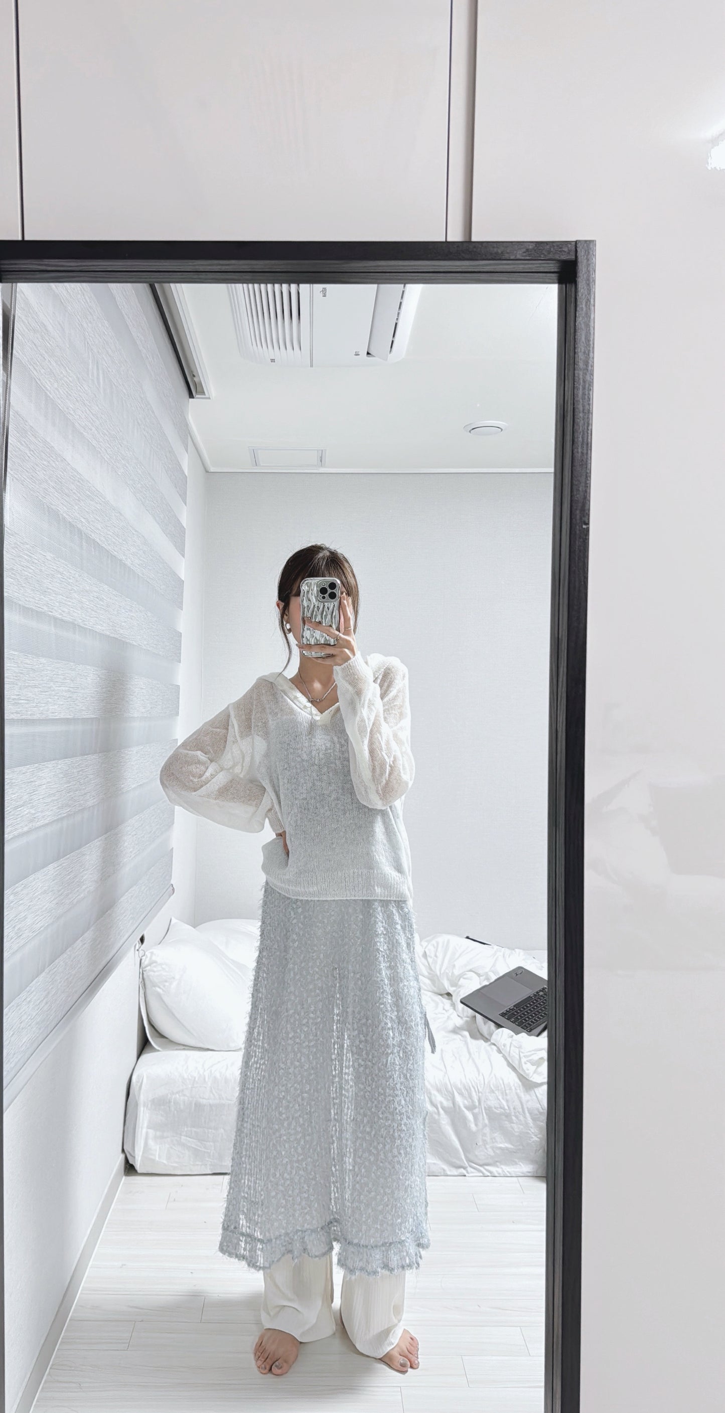 Mohair half button up top / ivory