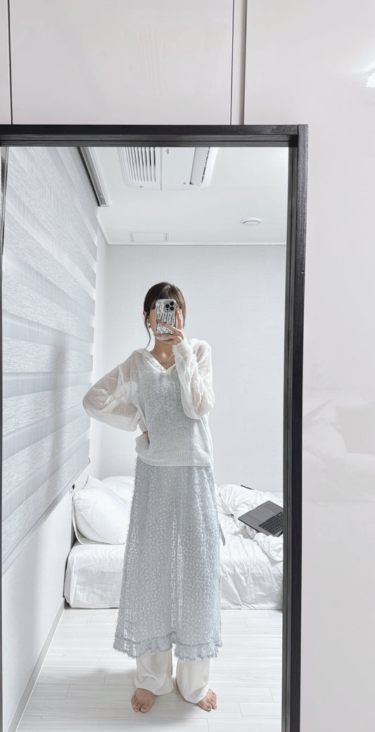 Mohair half button up top / ivory