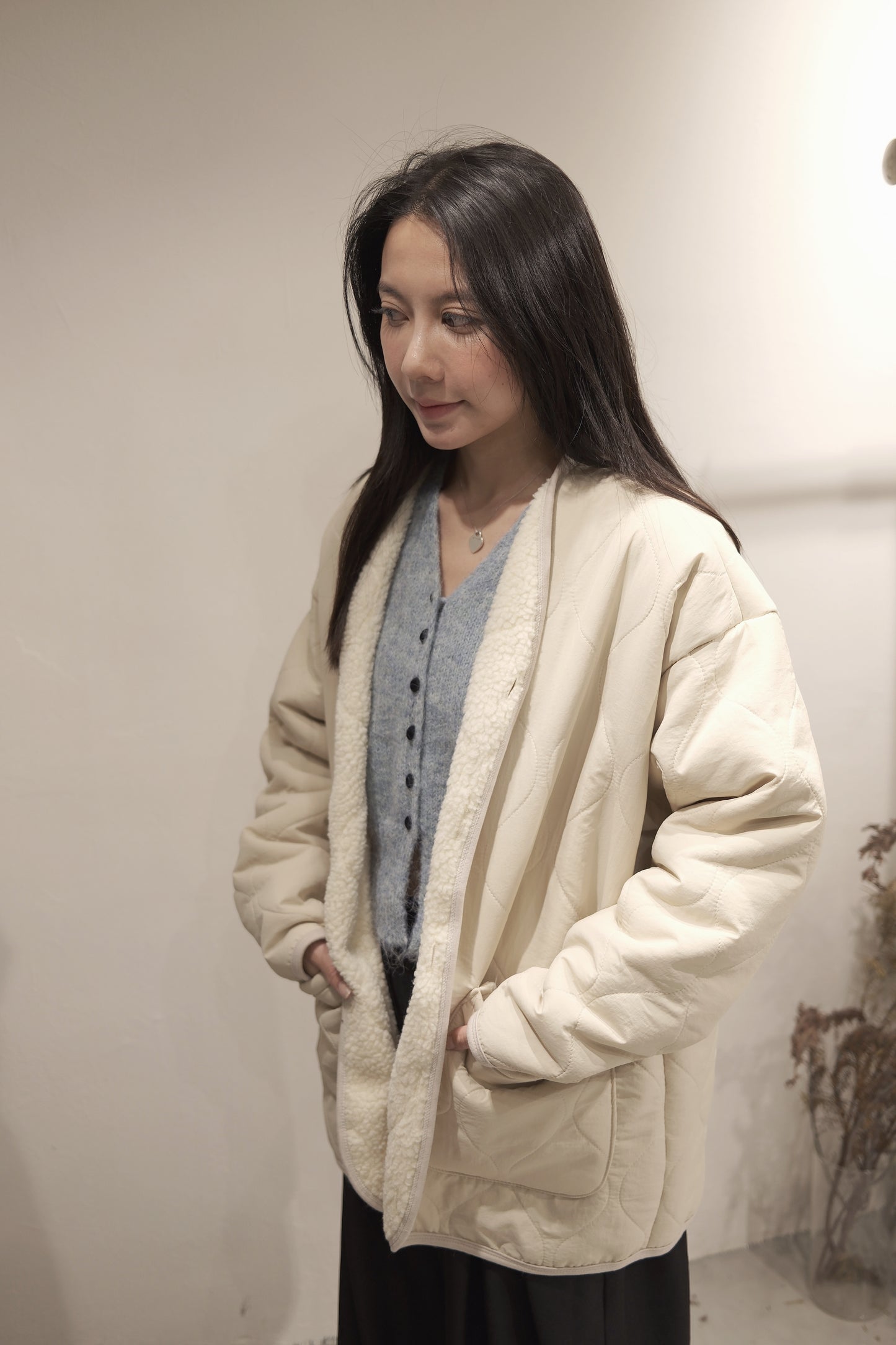 [ 店主&models' pick!] V-neck shaggy knit/ grey