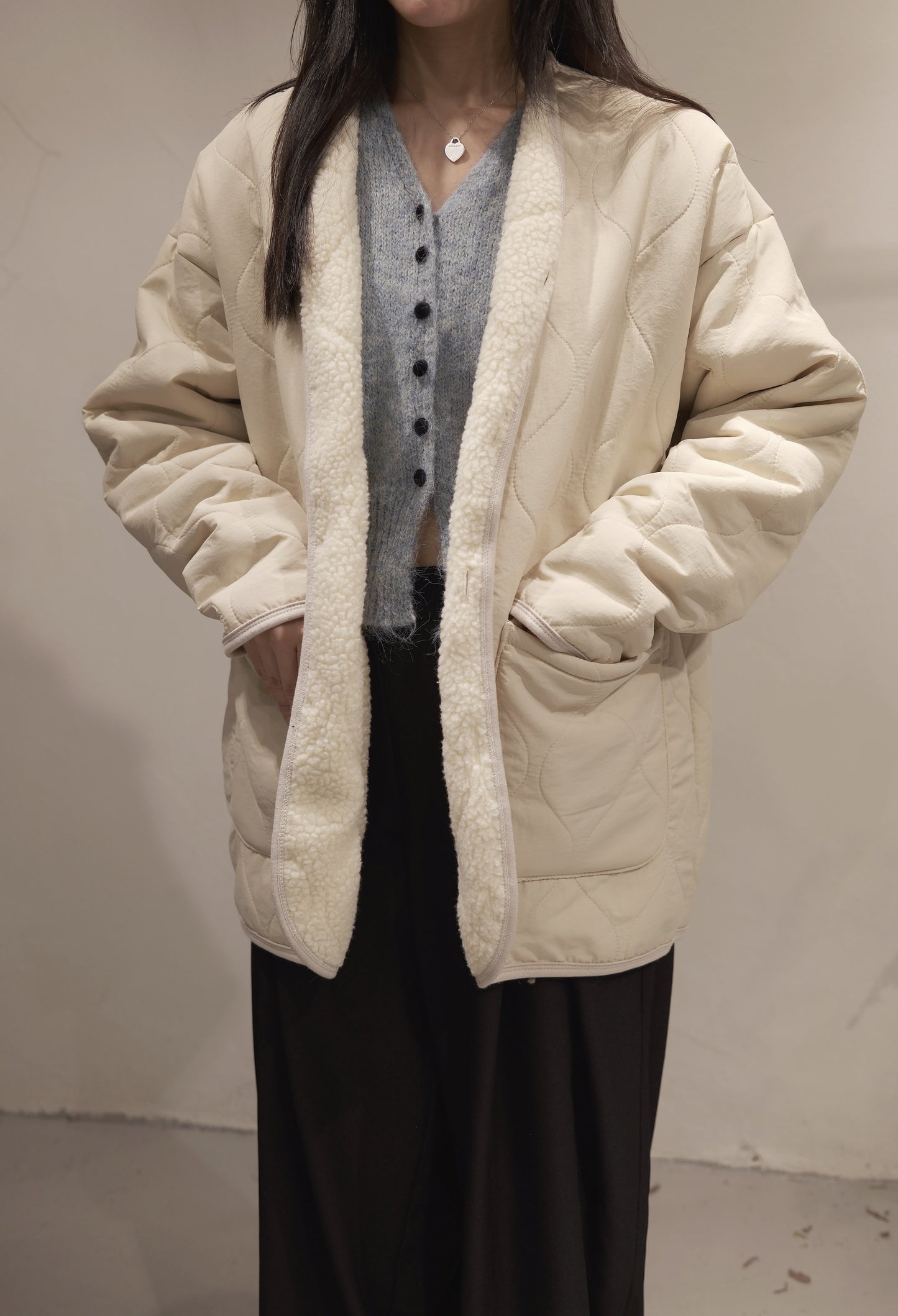 [ 店主&models' pick!] V-neck shaggy knit/ grey