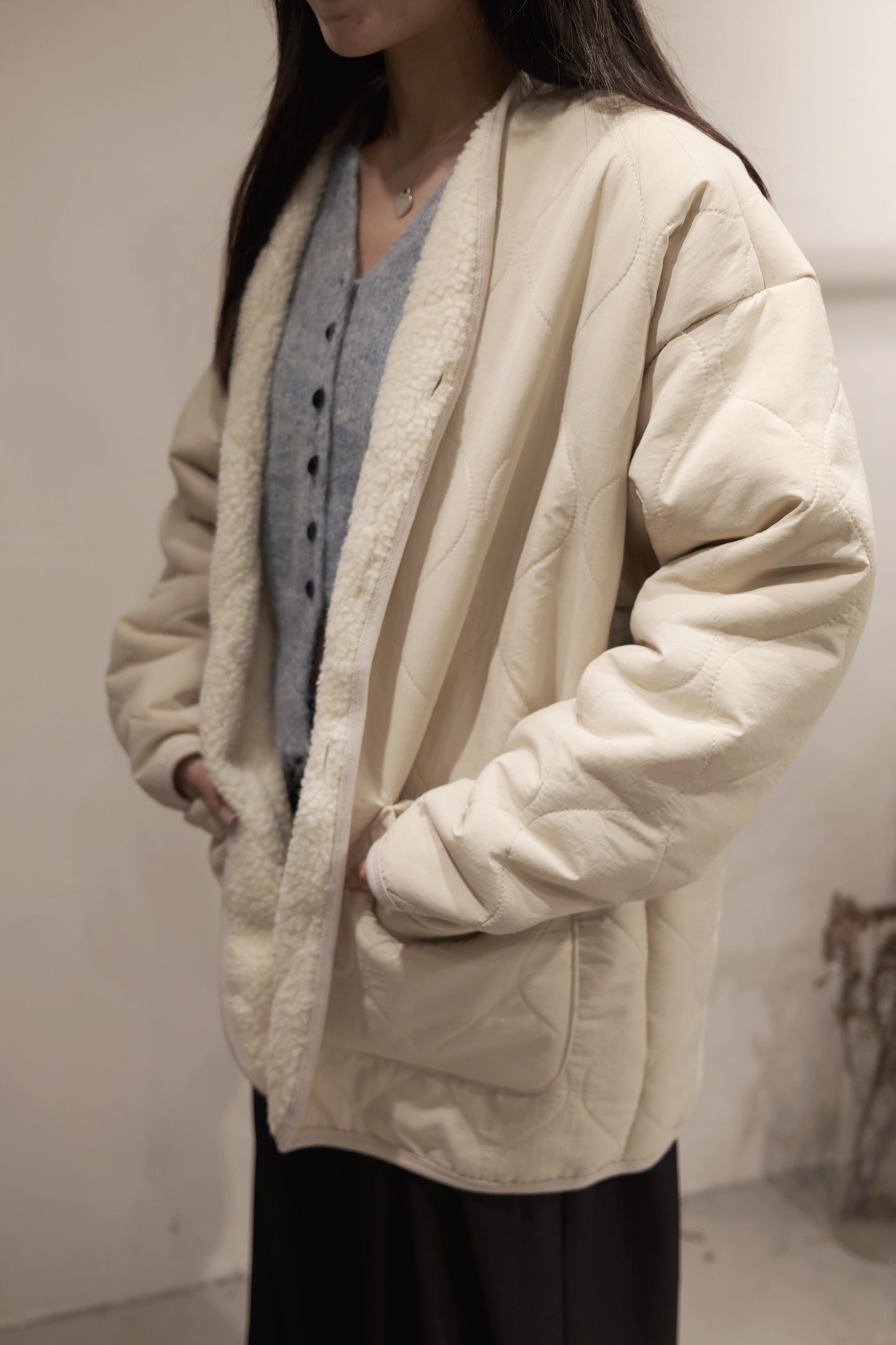 [ 店主&models' pick!] V-neck shaggy knit/ grey