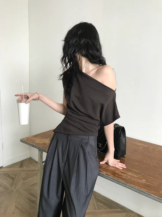 [ 預訂 ࣪𖤐.ᐟ ] [ 店主大愛！] Off shoulder pika top / brown