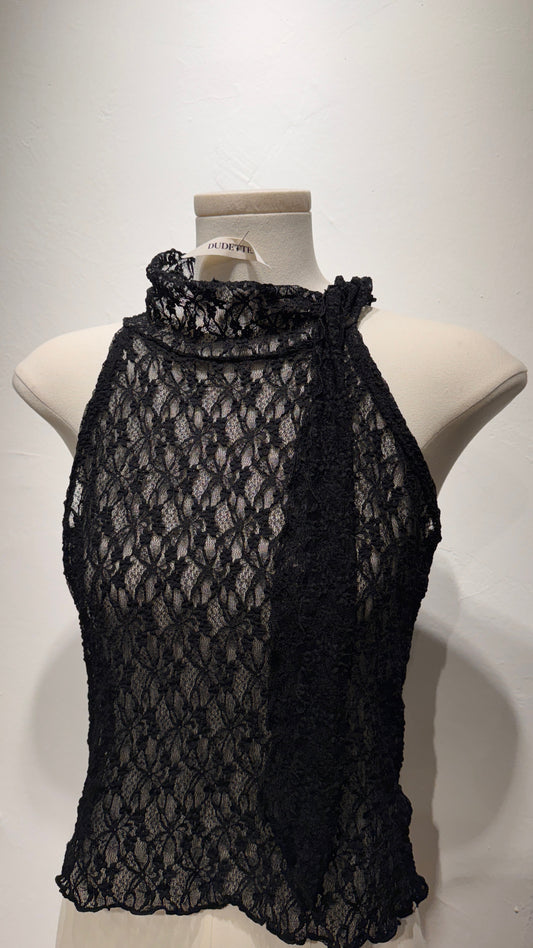 [ 店主大推！] lace halter top/ black