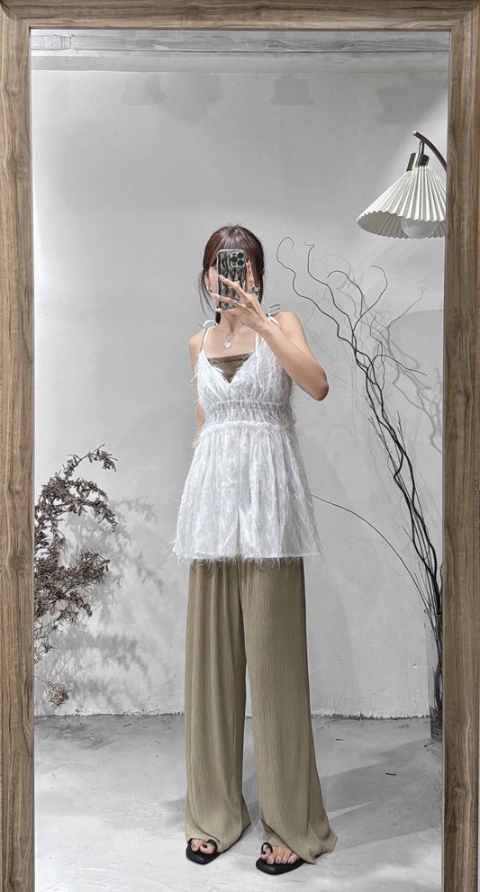 [ 店主自留！] Fringe bling bling top / white