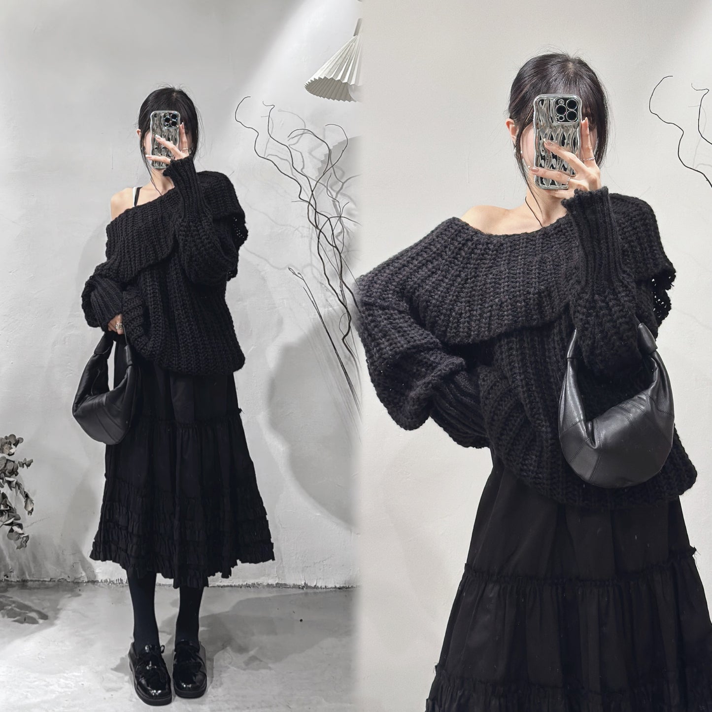 [ spring is coming 💮 ] Alpaca off shoulder knit / black