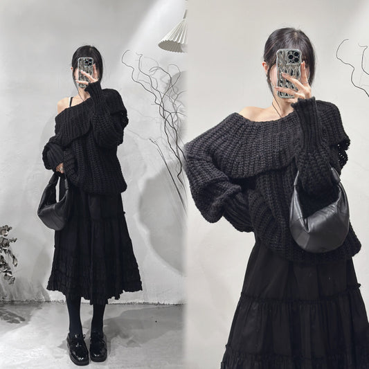 [ spring is coming 💮 ] Alpaca off shoulder knit / black