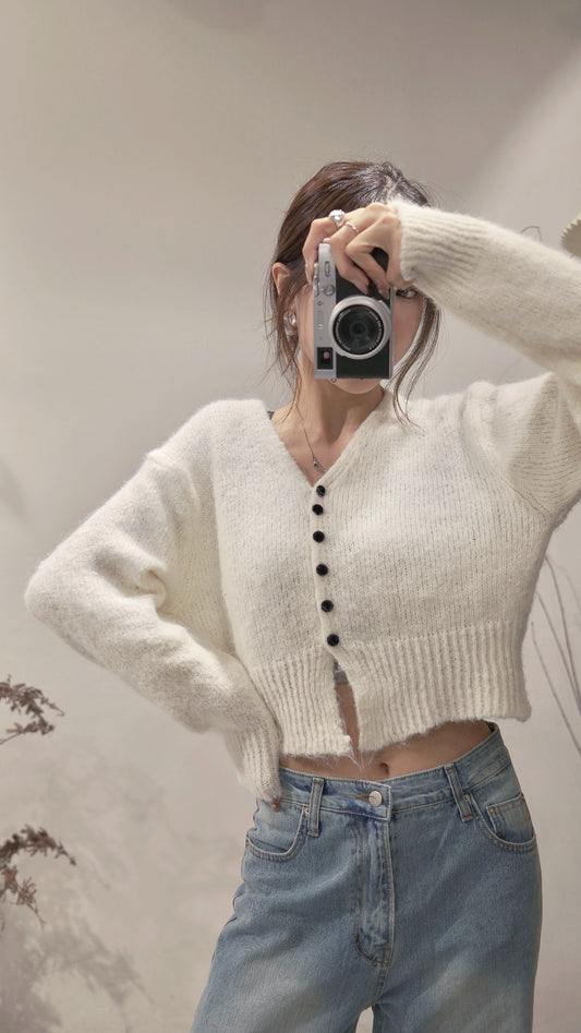 [ 店主&models' pick!] V-neck shaggy knit/ ivory