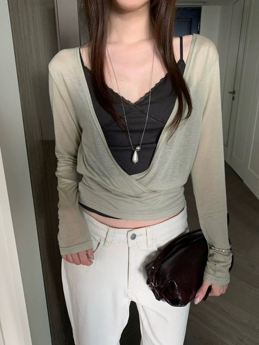 ［ 預訂 🐈‍⬛✨ ] [ 初秋必備！] sheer wrapped top • 6 colors