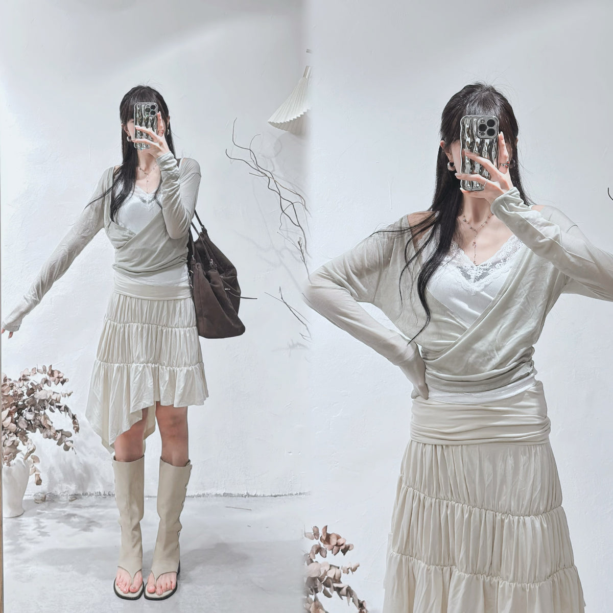 ［ 預訂 🐈‍⬛✨ ] [ 初秋必備！] sheer wrapped top • 6 colors