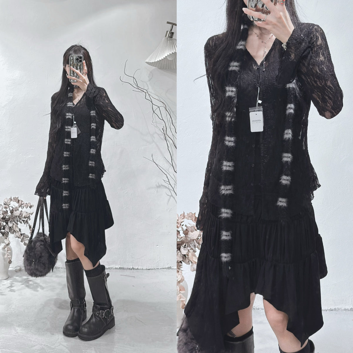 ［ 現貨/預訂 🐈‍⬛✨ ] Textured Lace Blouse / black