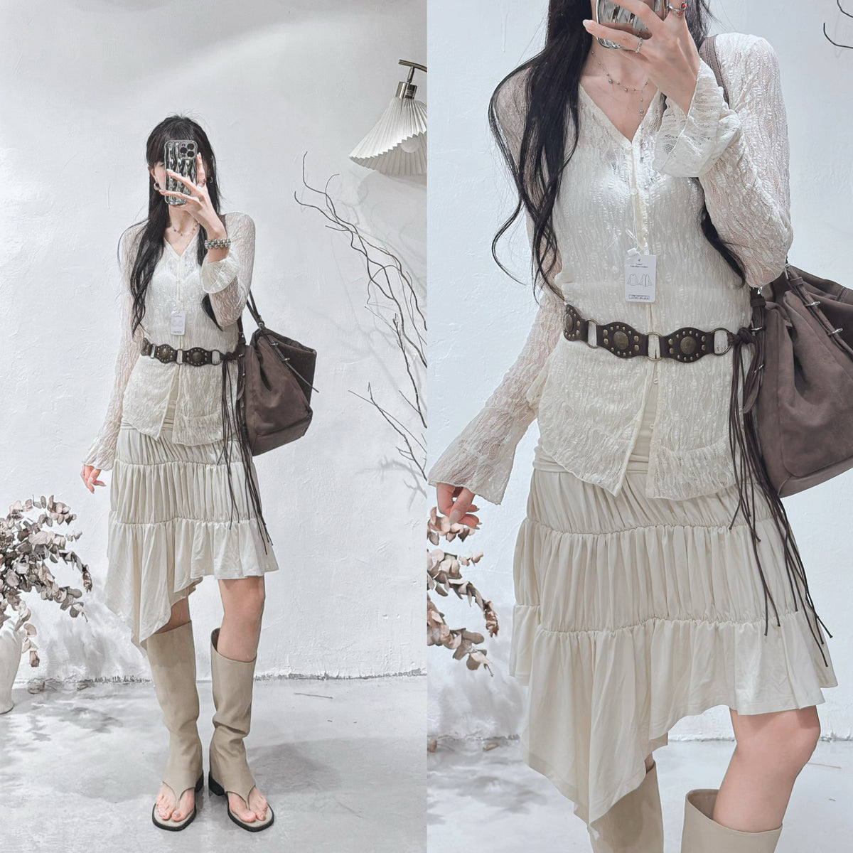 ［ 現貨/預訂 🐈‍⬛✨ ] Textured Lace Blouse / cream